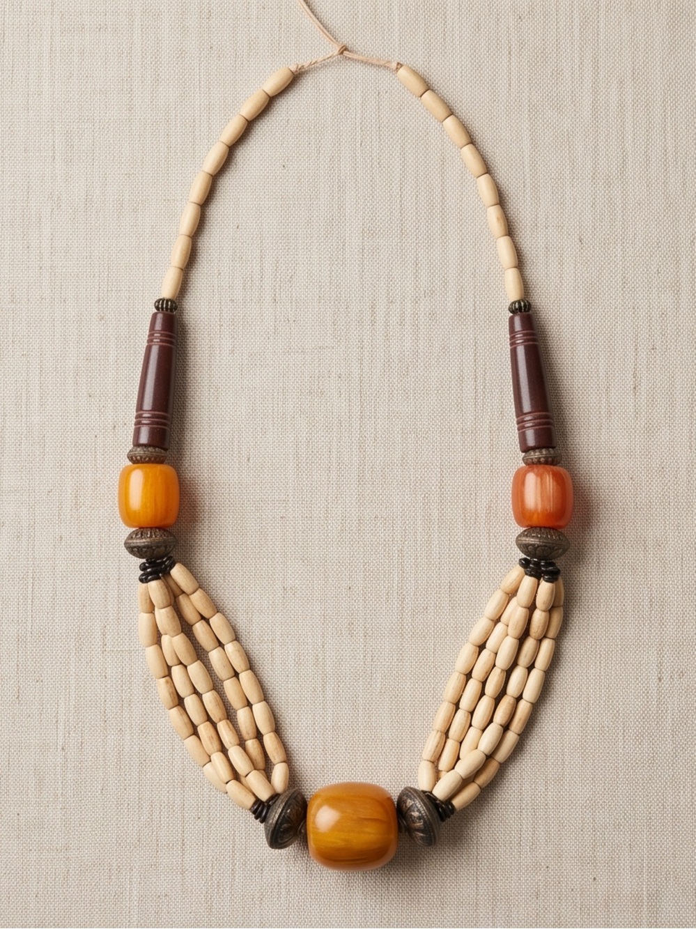 Boho Statement Hand Crafted 
Necklace with Amber-Style Beads New With Tags